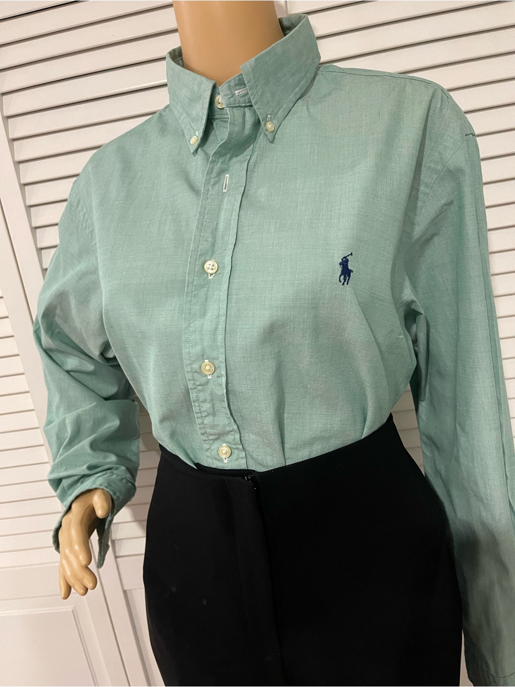 Ralph Lauren Light Green Button-Down Dress Shirt With Navy Pony